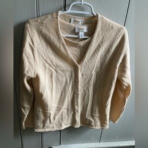 Talbots 2 Piece Beaded Cardigan Sweater Top Size Small Petite Cream Eleg…